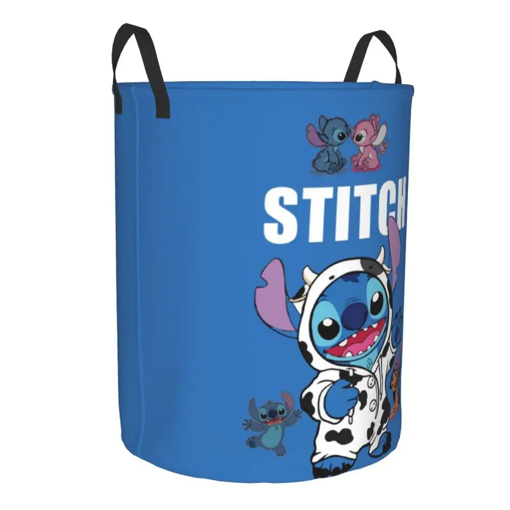 Custom Stitch Kiss Angel Love Heart Anime Laundry Hamper Large Clothes Storage Basket Toy Bin Organizer for Boy Girl