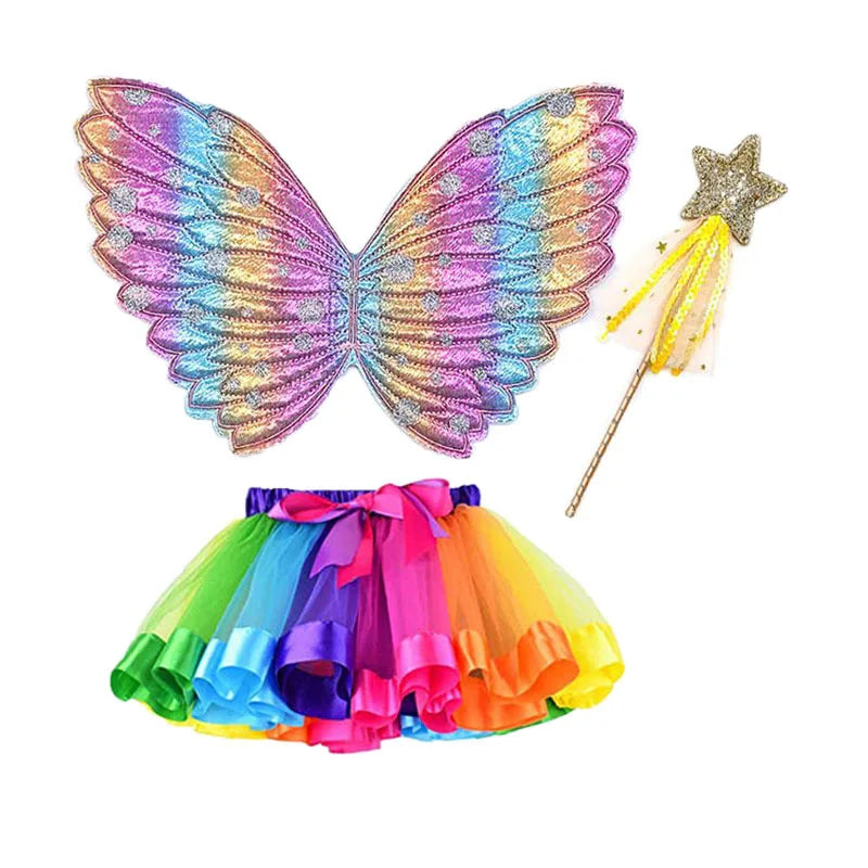 Tutu Skirt Girls Wing Summer Girl Princess Mini Pettiskirt Party Dance Rainbow Tulle Colorful Skirts Halloween Cosplay Clothing