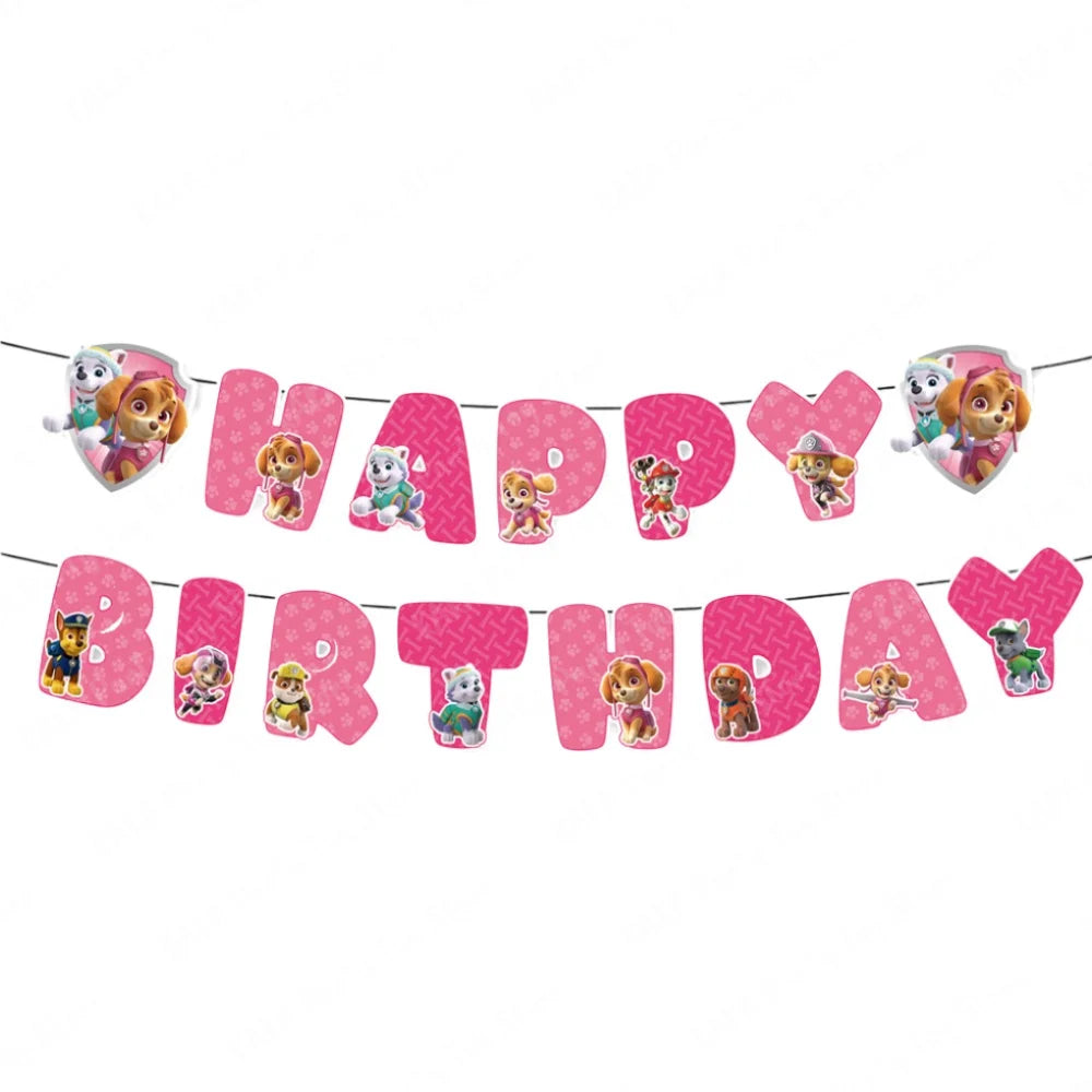 Skye Paw Patrol Theme Birthday Bunting Garlands Children Baby DIY Party Banners Decoration Girls Partys Supplies Hanging Decor