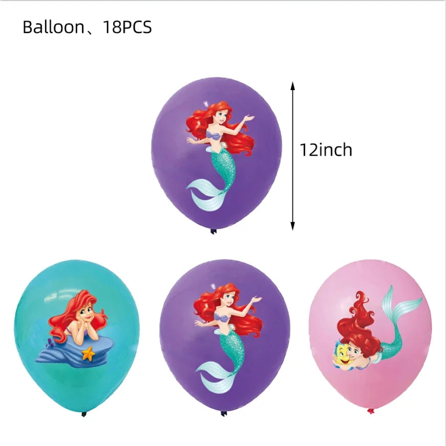 Mermaid Ariel Princess Birthday Party Decorations Disposable Tableware Plate Straw Cup Balloons Baby Shower Party Supplies