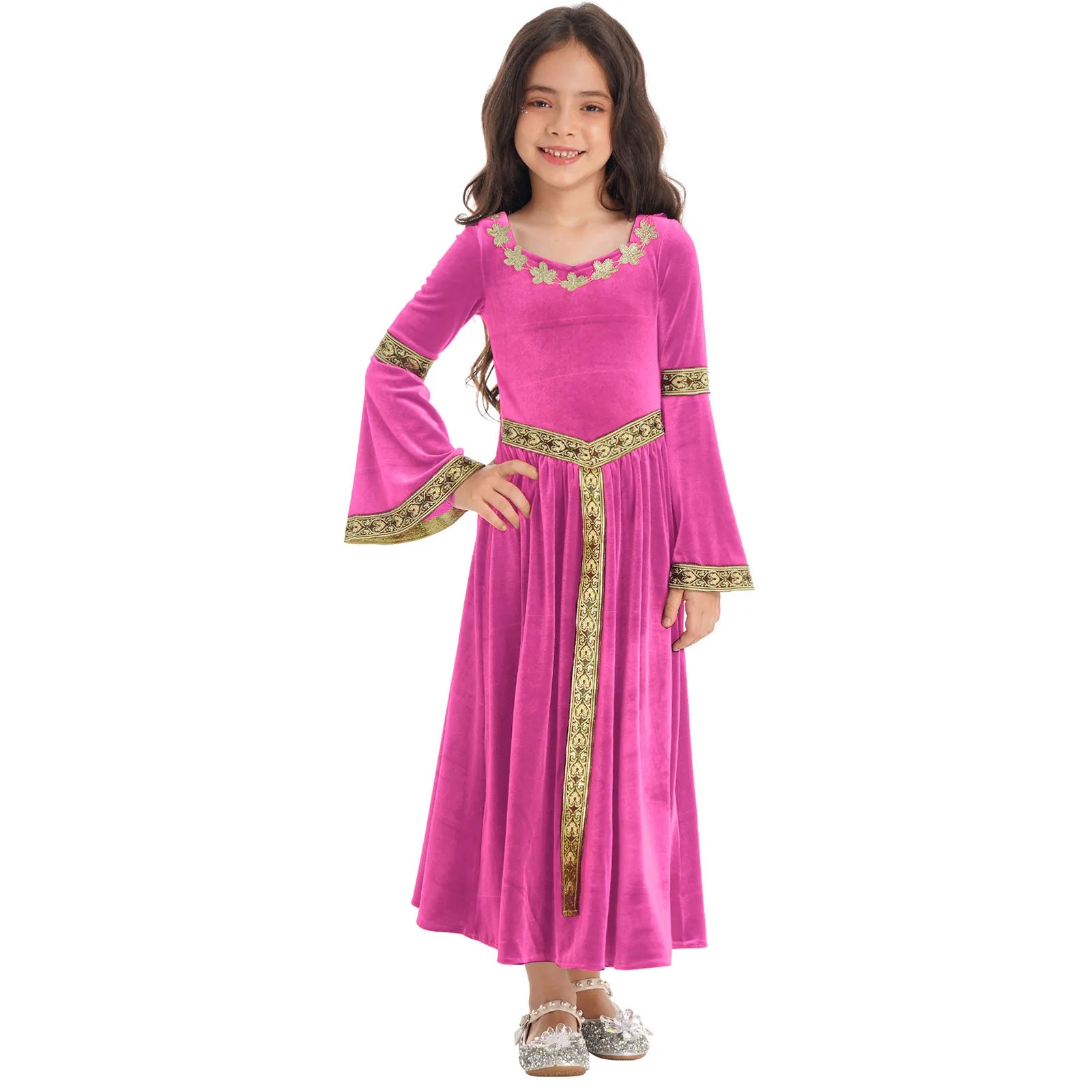 Girls Medieval Renaissance Velvet Dress Princess Queen Cosplay Costume Christmas Xmas Halloween New Year Carnival Party Dress