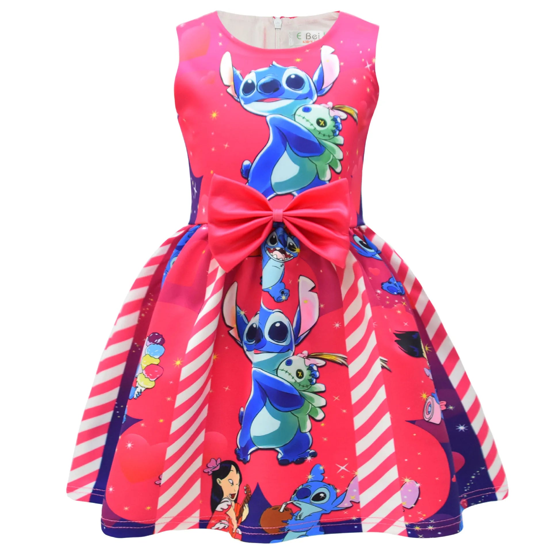 Lilo and Stitch Baby Girls Lilo Stitch Cosplay Princess Dress Kids Birthday Christmas Party Costume Summer Clothes Bow Sundress