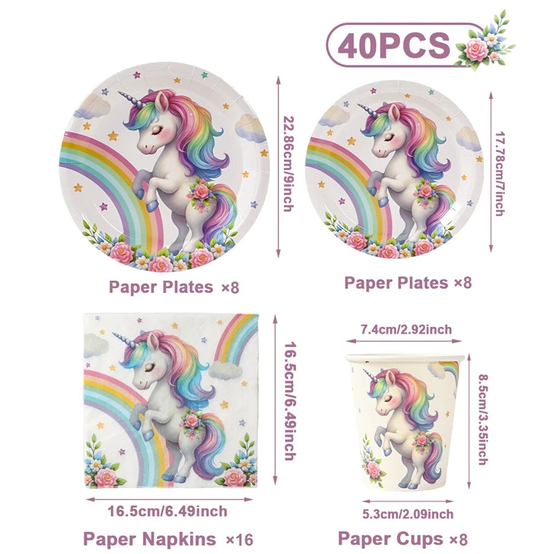 Rainbow Unicorn Disposable Tableware Happy 1st Birthday Party Decorations Kids Unicorn Theme Wedding Baby Shower Girls Supplies