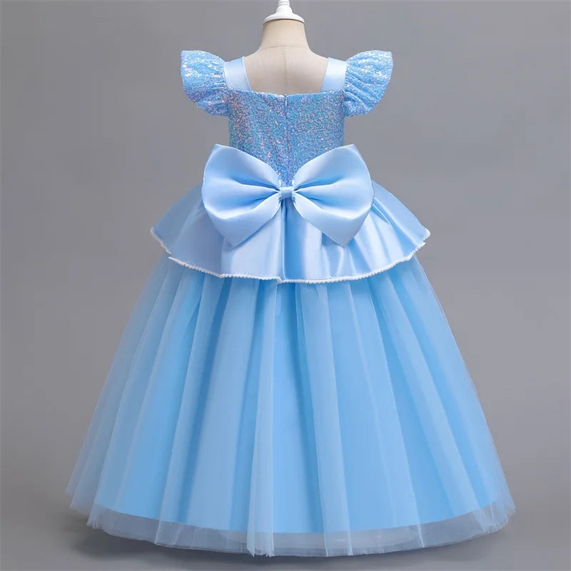 Cinderella Cosplay Costume Kids Clothes for Girls Sequins Princess Dress with Crown Gloves Birthday Party Ball Gown 3-10 Years