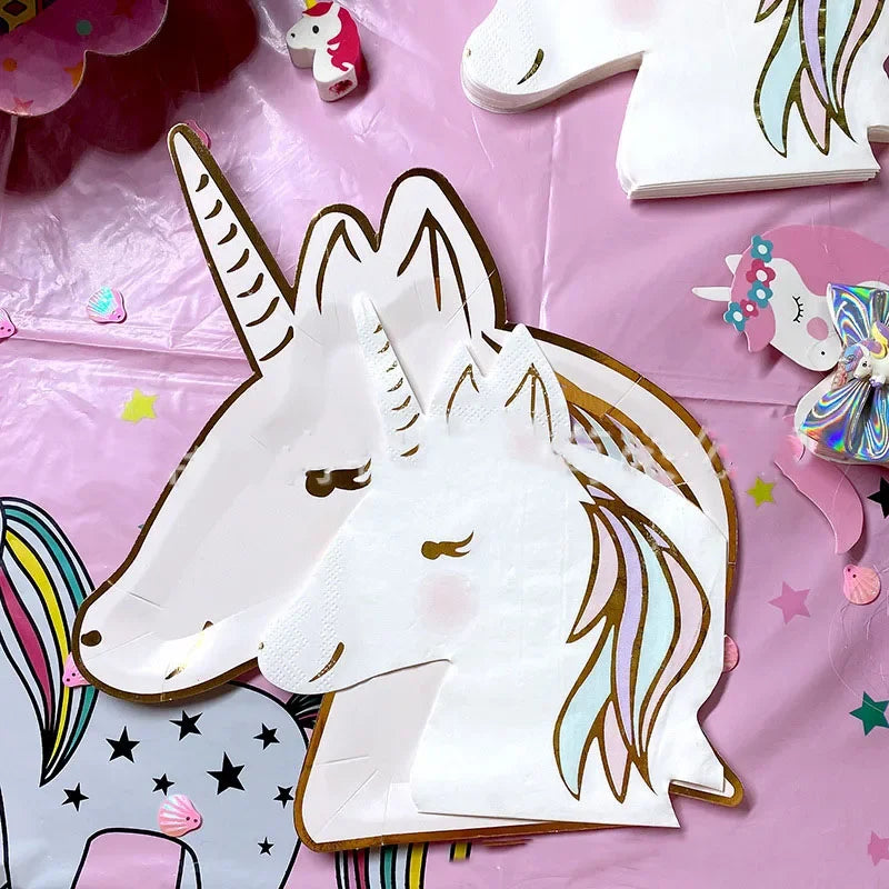 Unicorn Disposable Tableware Unicorn Party Supplies Paper Plates Napkins Happy Unicorn Birthday Party Decor Rainbow Horse Girl