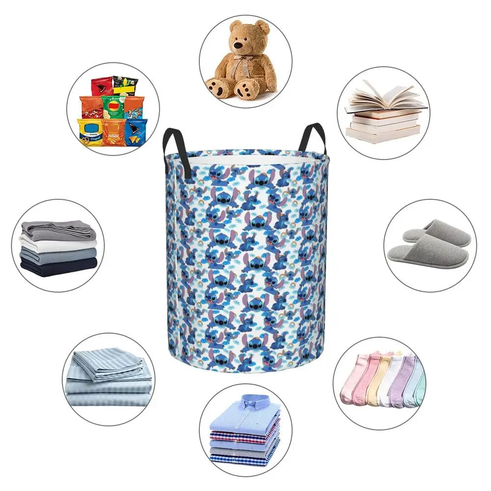 Customized SLilo And Stitch Cartoon Laundry Hamper Large Storage Basket Anime Kids Nursery Toy Organizer