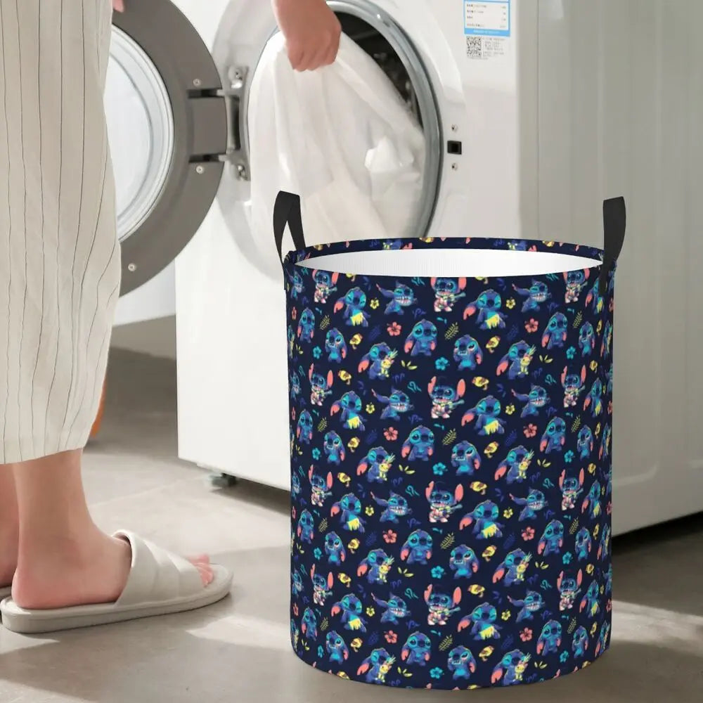 Customized SLilo And Stitch Cartoon Laundry Hamper Large Storage Basket Anime Kids Nursery Toy Organizer
