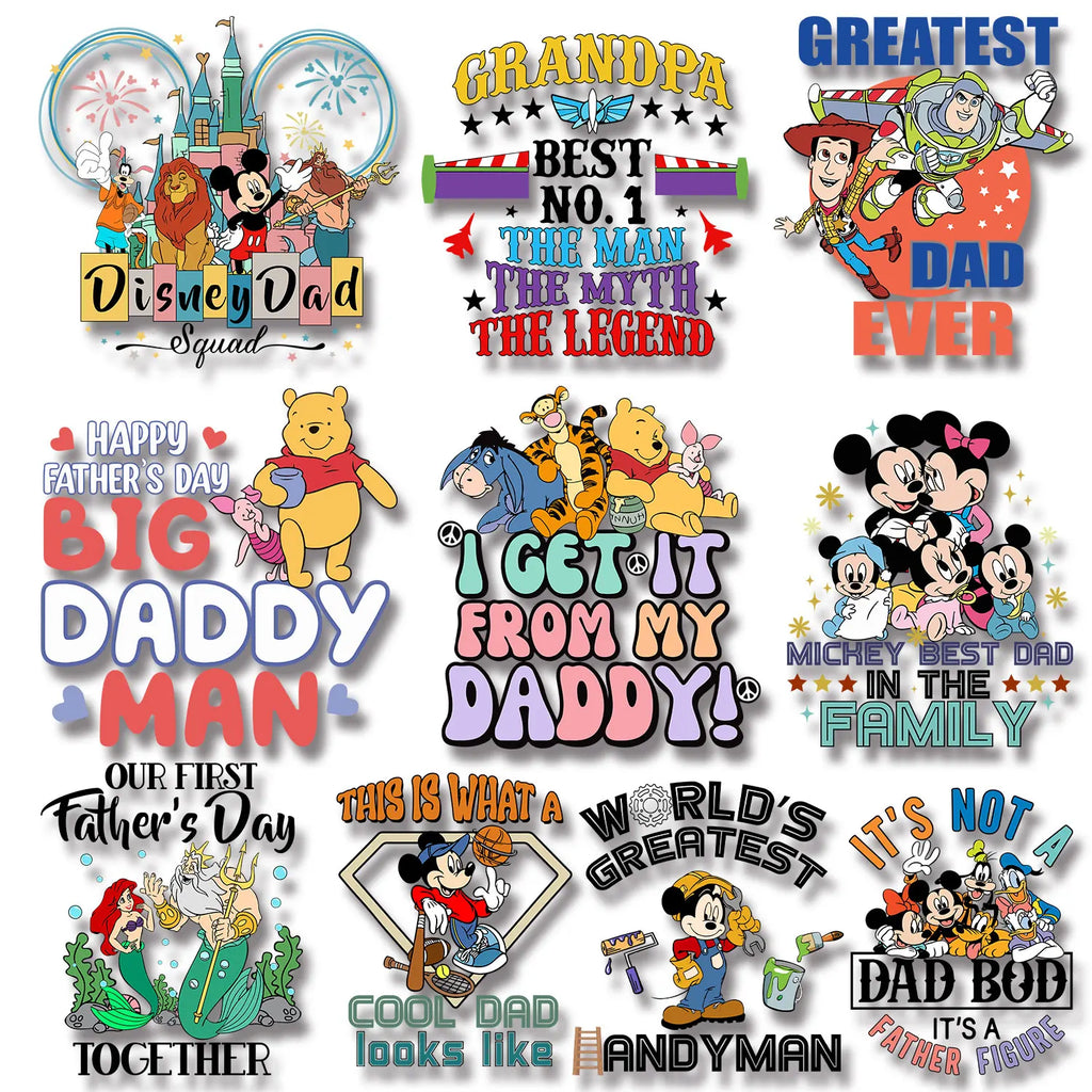 Dad Squad King Lion Toy Story Mickey Stitch Happy Father's Day Iron on Picture on Clothes Strong viscosity Diy Craft