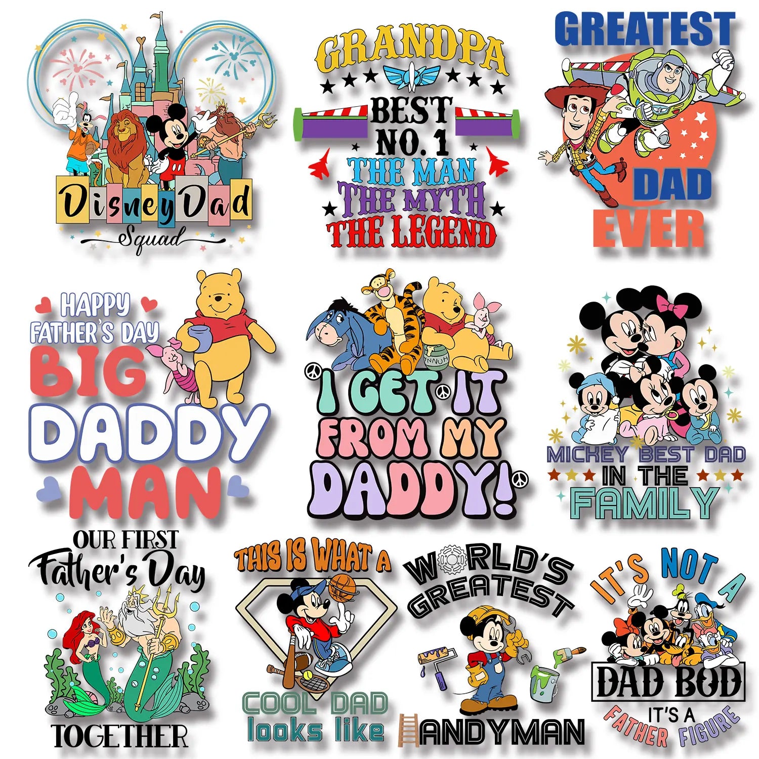 Dad Squad King Lion Toy Story Mickey Stitch Happy Father's Day Iron on Picture on Clothes Strong viscosity Diy Craft