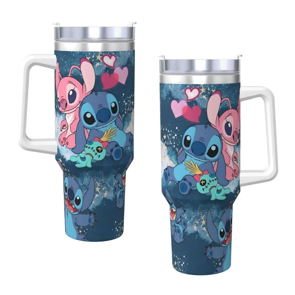 Stainless Steel Tumbler   Stitch Mugs Cup With Straws Travel Cold and Hot Water Bottle Heat Preservation 40oz Thermal Mug