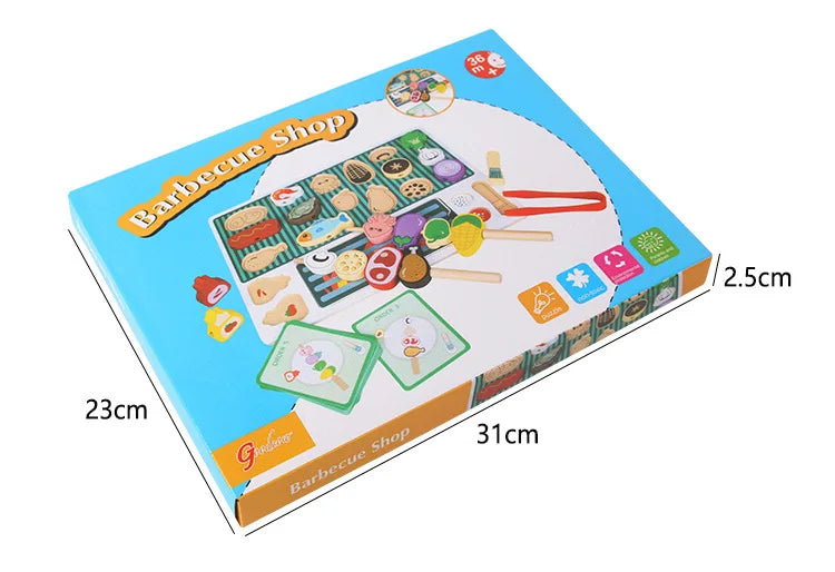 Children Wooden Barbecue Toys Kids Wooden Simulation Food Barbecue Cooking Kitchen Toys Parent-Child Interaction Play House Toys