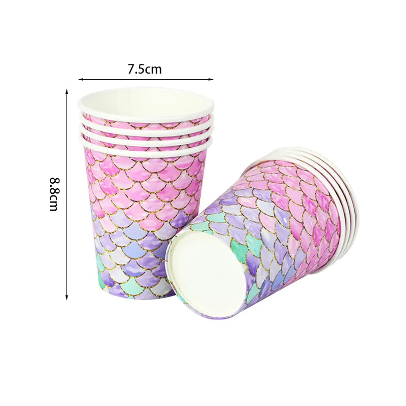 Mermaid Disposable Tableware Set Little Mermaid Paper Plates Cup Tablecloth Kids Girl Mermaid Birthday Party Decoration Supplies