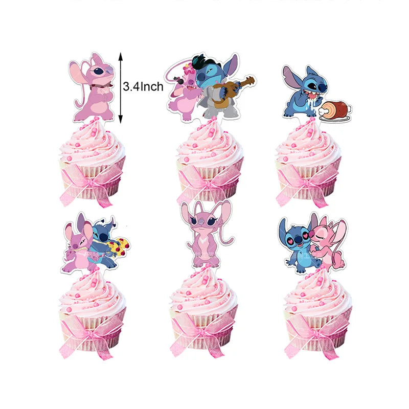 Lilo & Stitch Glitter Cake Topper Happy Birthday Decorations for Kids Boy Girl Baby Shower Cupcake Dessert Decor Supplies