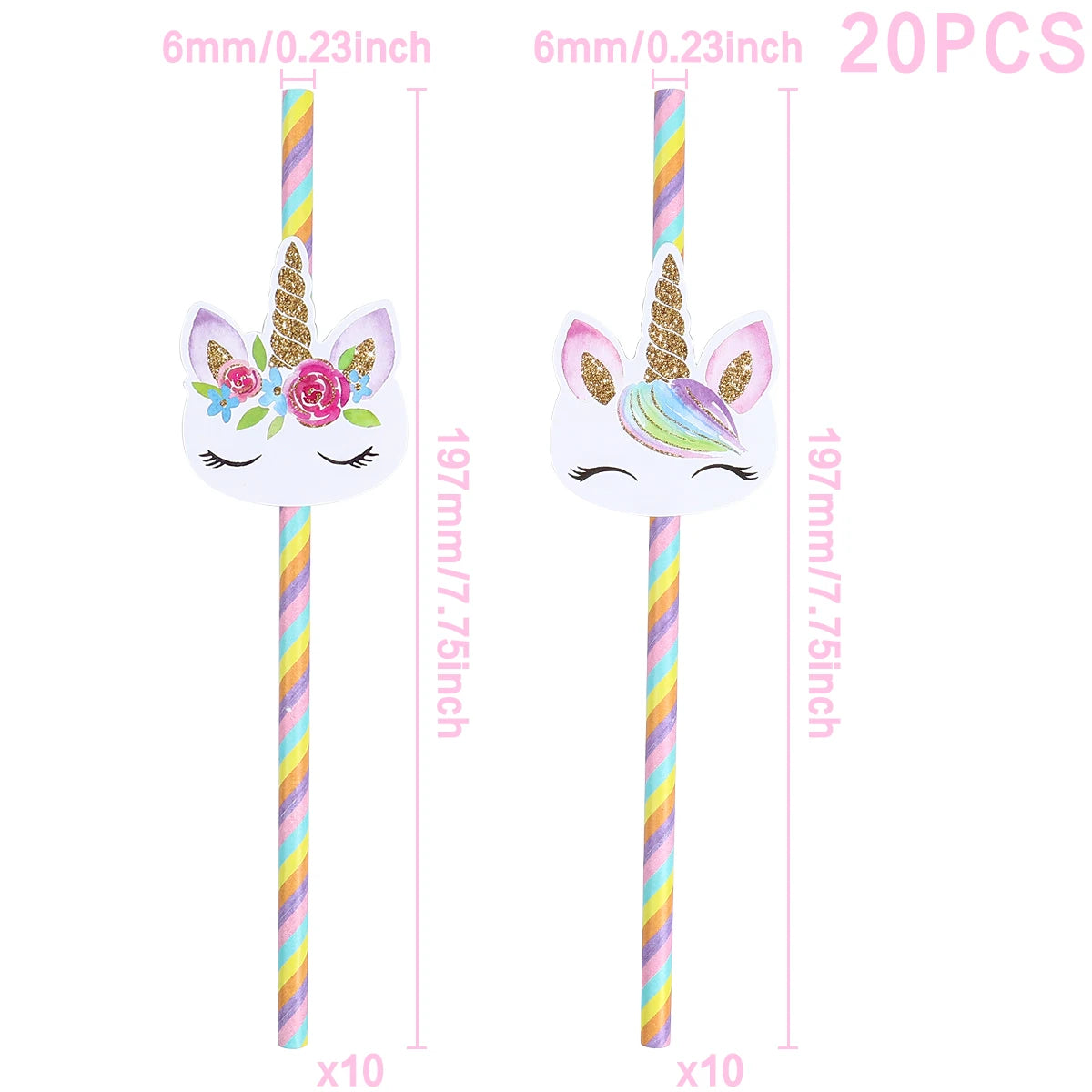 20pcs Unicorn Party Disposable Straws Unicorn Birthday Party Decorations Kids Girl Baby Shower Wedding Pool Party Supplies