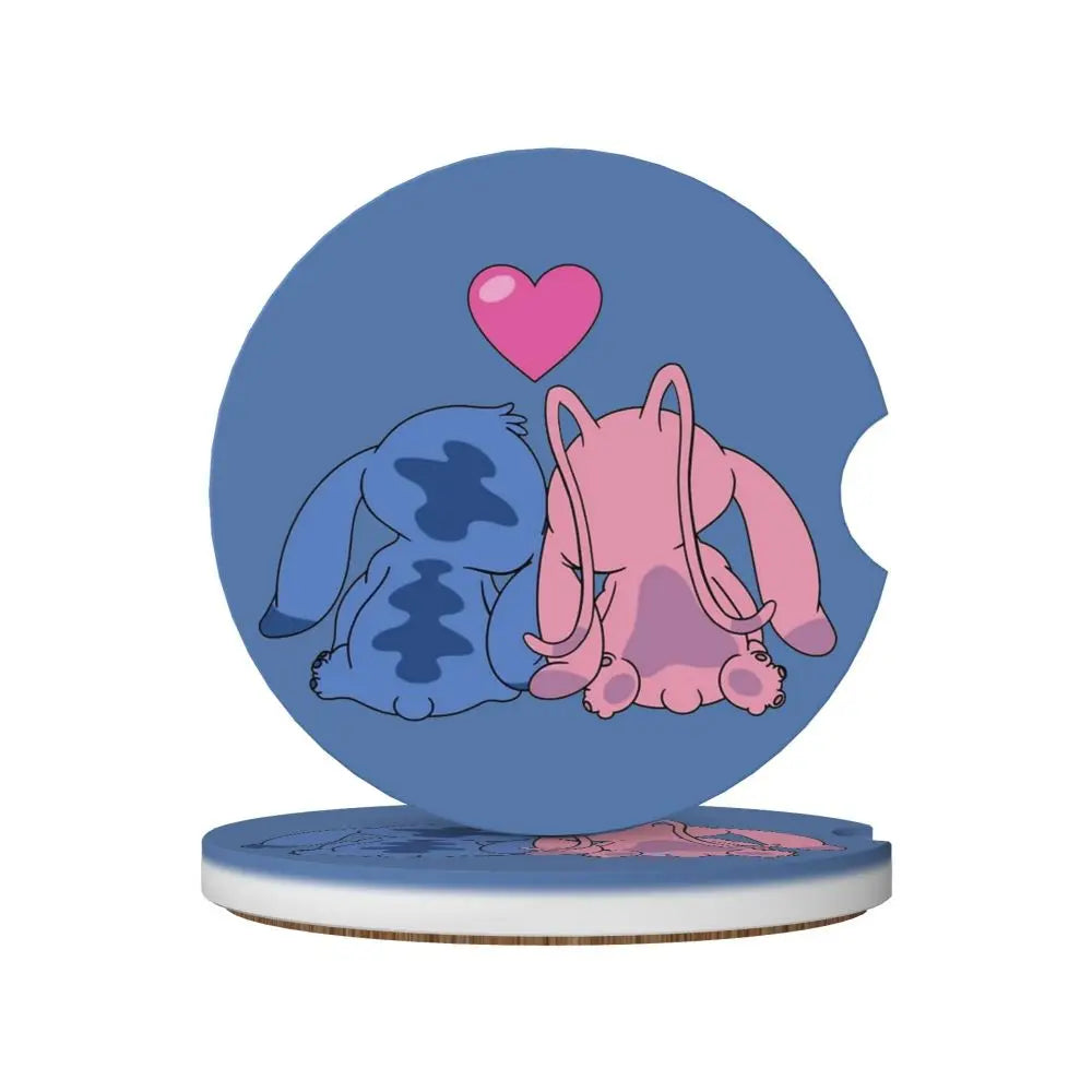 Kawaii Stitch Cartoon Car Cup Coaster 2PCS Universal Cup Holders Embedded in Ornaments Coaster Car Interior Accessories