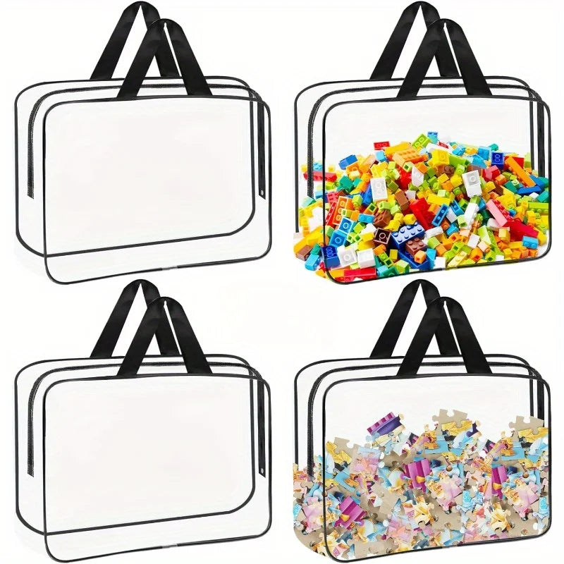 Toy Storage Bag, Multi-purpose Zipper, Transparent PVC Waterproof Travel Case, Suitable for Building Block Puzzle, Toiletries