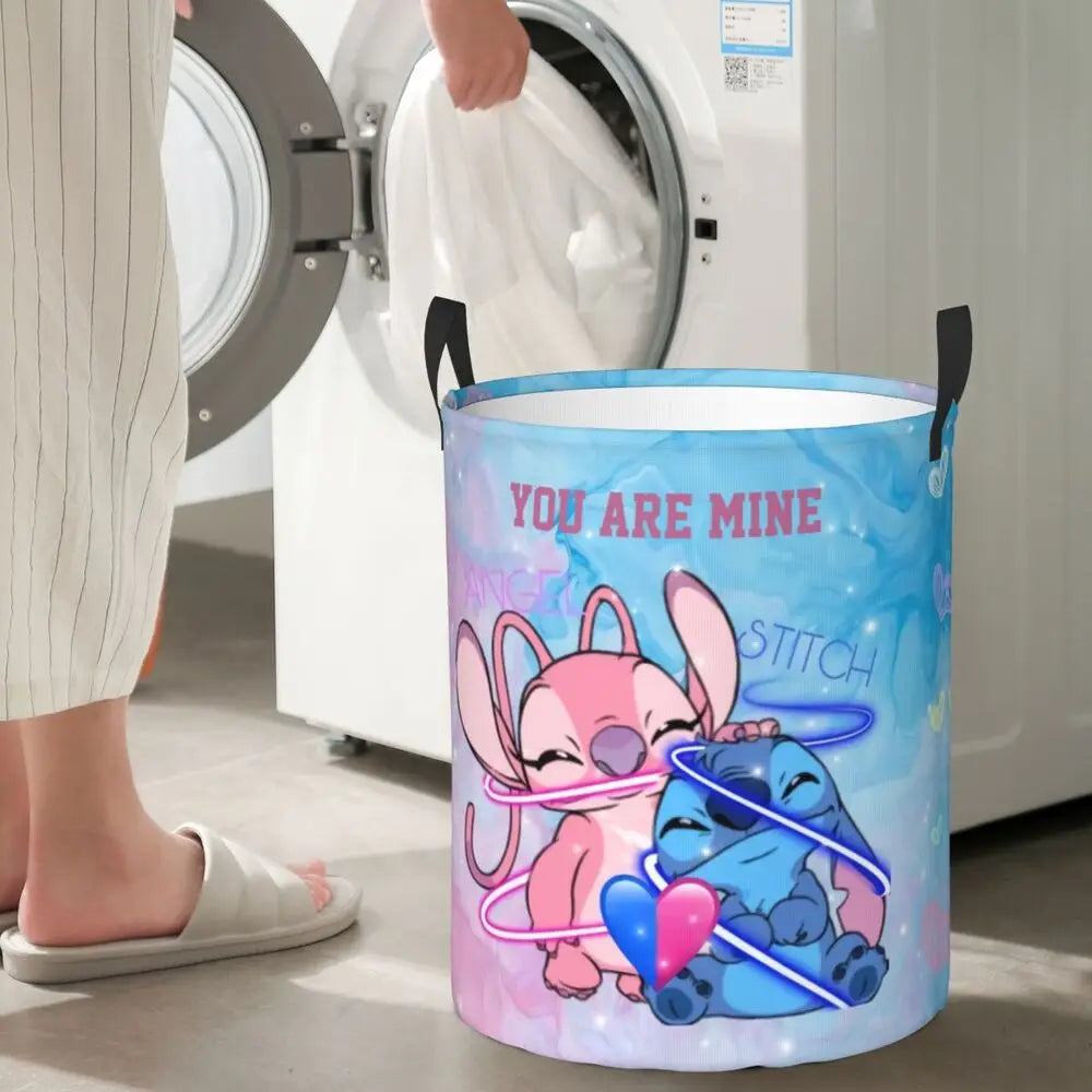 Custom I Love Stitch Laundry Basket Collapsible Toy Clothes Hamper Storage Bin for Kids Nursery