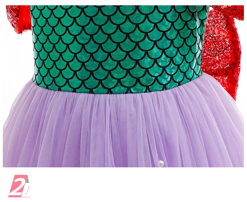 Mermaid Princess Girl Dress Movie Style Costume Kids Stage Costume Girls Fish Scale Decoration Sequins Big Bow Tutu Gown
