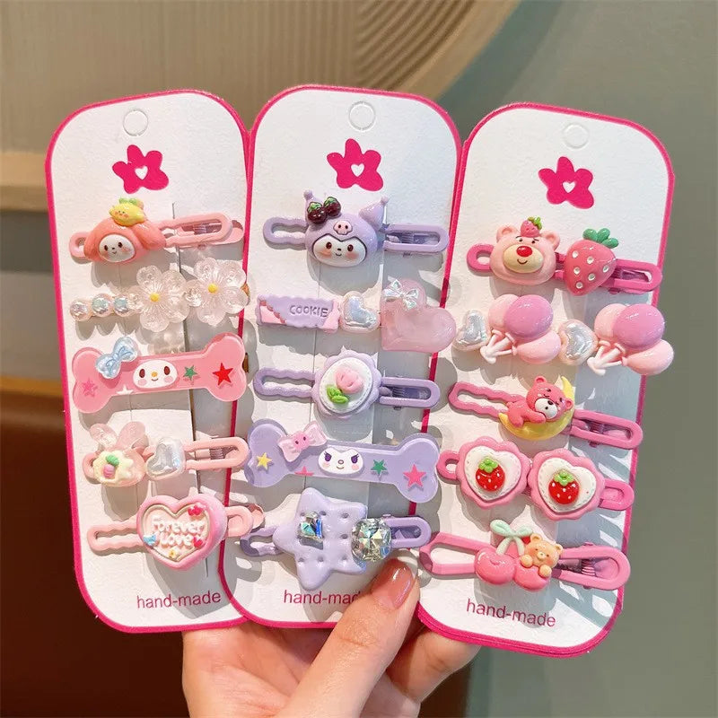 Sanrio Kawaii Melody Cinnamoroll Headdress Cartoon Hair Clip Set Little Girl Charm Bangs Clip Hair Hairpins Hair Accessories