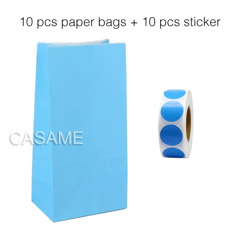 10 pcs Colorful Solid Stripe and Polka Dot Stand-Up Bags with Stickers - 18x9x6cm Favor Gift Packing Treat Bags for Wedding