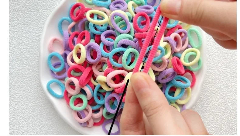 50/100/200PCS Colorful Basic Nylon Ealstic Hair Ties for Girls Ponytail Hold Scrunchie Rubber Band Kids Basic Hair Accessories