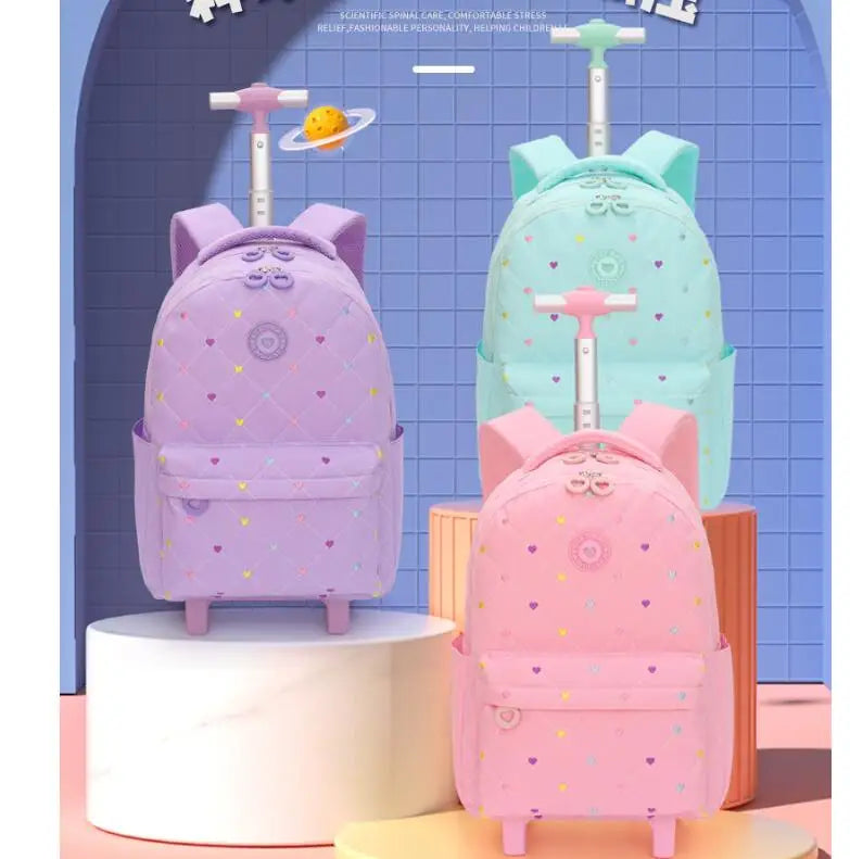 Rolling Backpack for Girls School Backpack with wheels Girls Travel Backpack Suitcases with Wheels Kids Backpack with Lunch Box