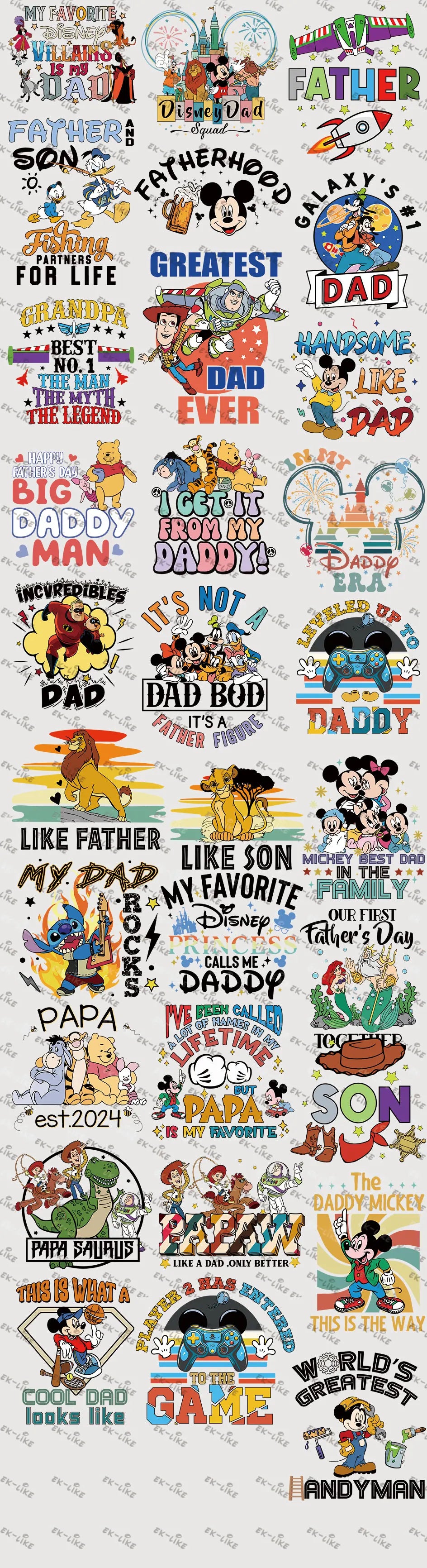 Dad Squad King Lion Toy Story Mickey Stitch Happy Father's Day Iron on Picture on Clothes Strong viscosity Diy Craft