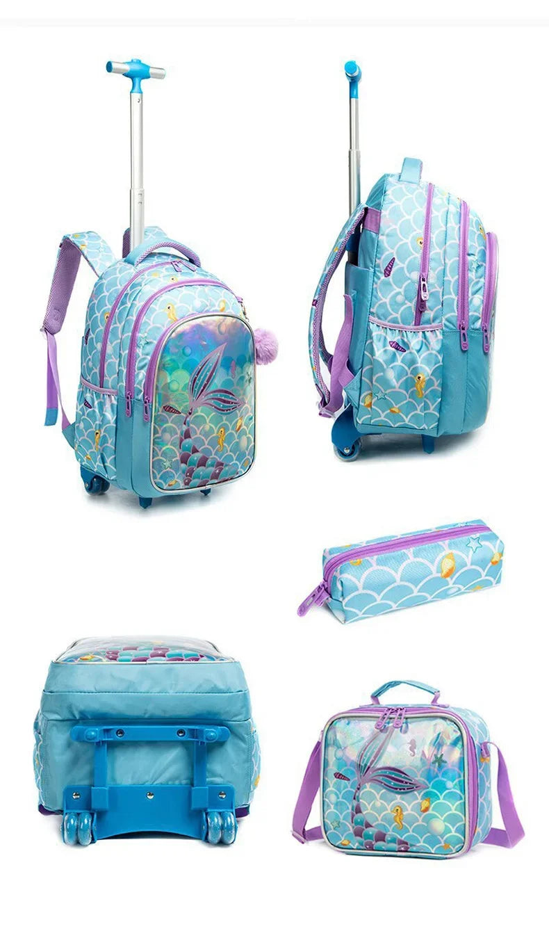 Children's School Backpack with Wheels Kids Wheeled School Bag Teenagers Bag Girls Canvas Backpack Travel Luggage Trolley Bags