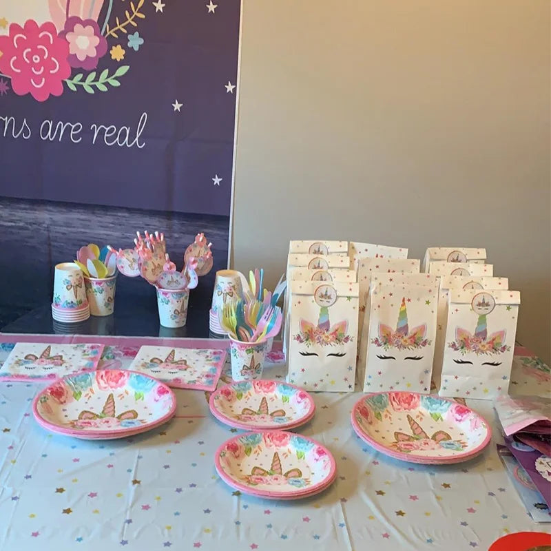 Unicorn Birthday Decorations for Girl Plate Napkin Cup cake topper Unicorn Party Supplies Kids Birthday Party Decor Baby Shower