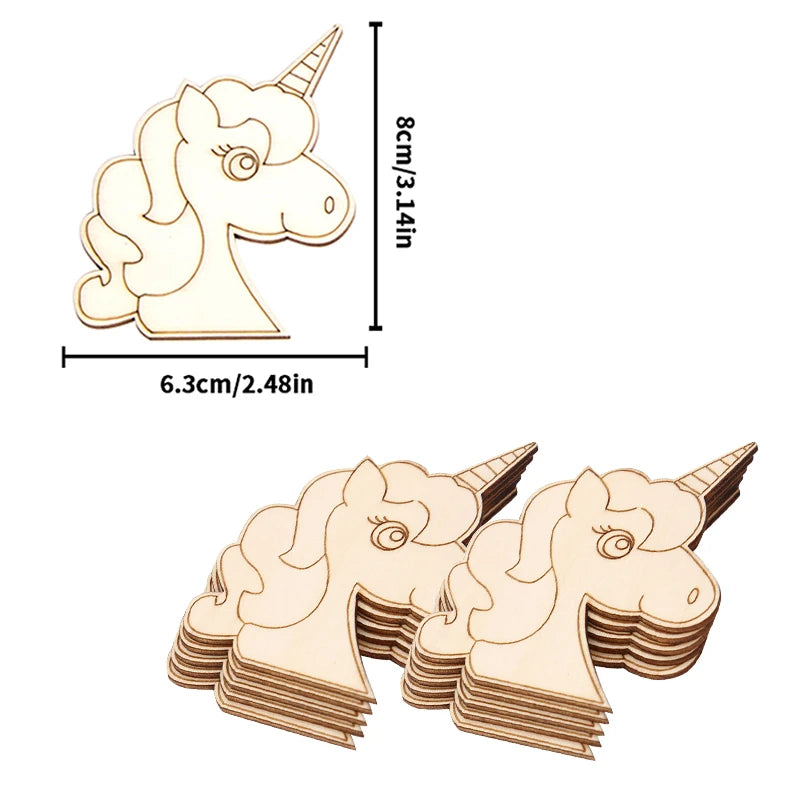 10pcs Unicorn Wooden Crafts DIY Painting Wood Slices Ornaments For Unicorn Birthday Party Decoration Kids DIY Gifts Supplies