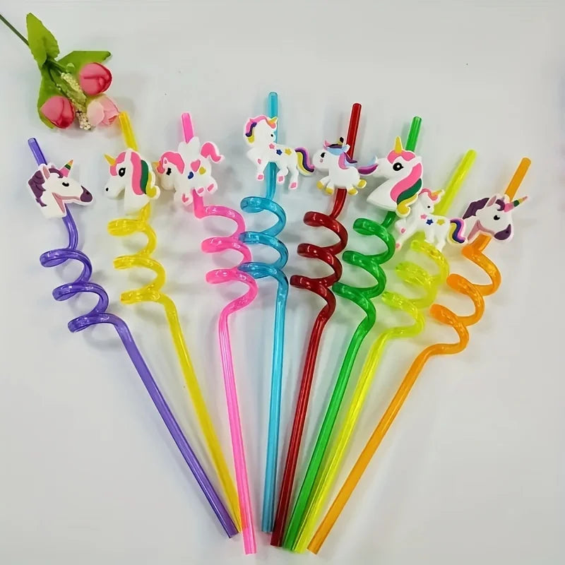 8pcs Unicorn Plastic Straw Reusable Drinking Straw Unicorn Party Supplies Rainbow Unicorn Theme Birthday Party Decoration