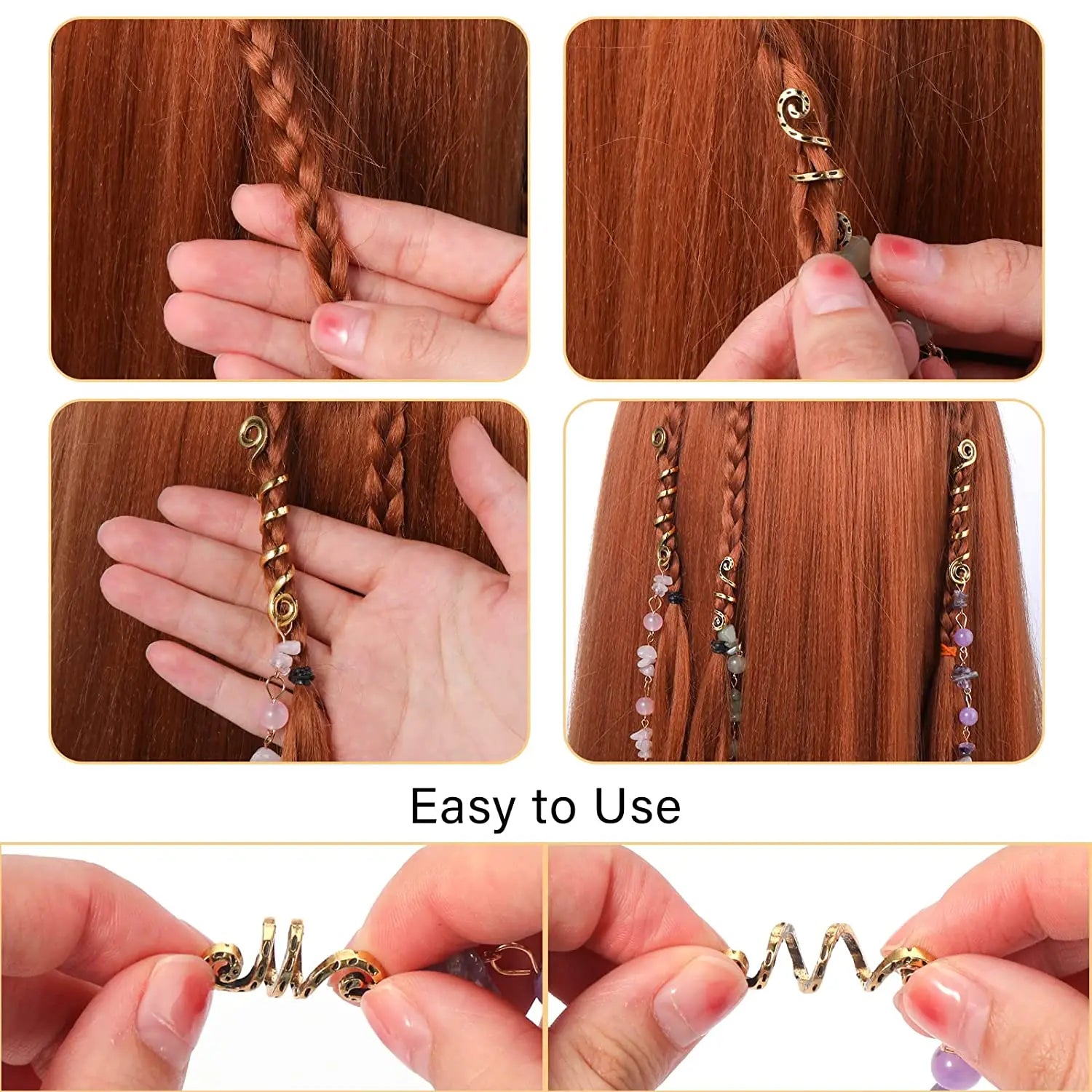 Spiral Charms Beads for Women Colored Crystal Stone Braids Barretts Hair Beads Jewelry Vintage Hairpin Dreadlock Accessories