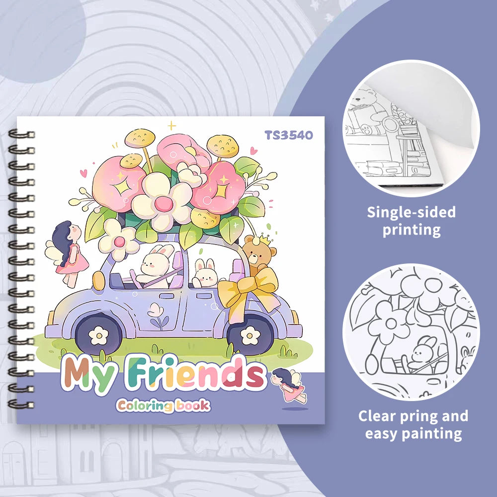 Car with Flowers Colouring Book - 30 Sheets Adult Colouring Book, 100gsm8.3x 8.3 inch, Drawing Book, Birthday Gift, Holiday Part