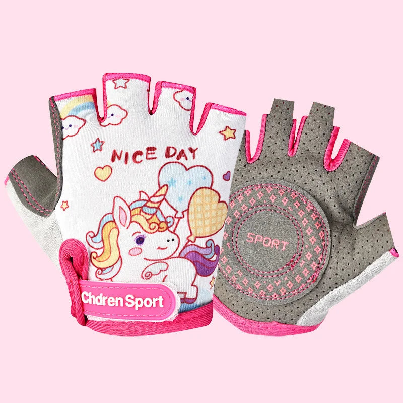 Children's Sports Fingerless Gloves Bicycle Boy Girl Cycling Anti-Wear Kids Roller Skating Training Exercise Protection Gloves