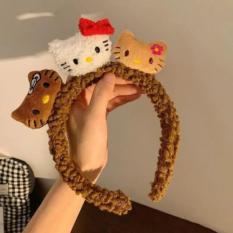 Sanrio Hello Kitty Plush Headband Cute Cartoon Makeup Headwear Hair Accessories Highly Attractive Charm Holiday Gifts