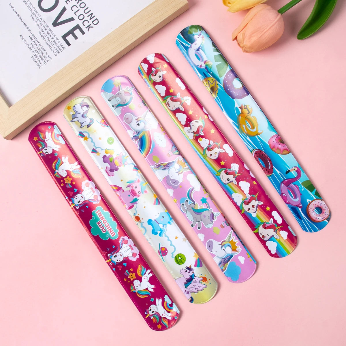 10pcs Cartoon Birthday Party Clap Circle Toy Kids Birthday Party Slap Bracelet Mermaid Dinosaur Unicorn Theme Party Gift