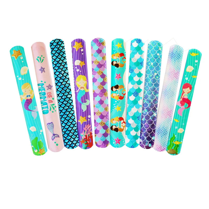 10pcs Cartoon Birthday Party Clap Circle Toy Kids Birthday Party Slap Bracelet Mermaid Dinosaur Unicorn Theme Party Gift