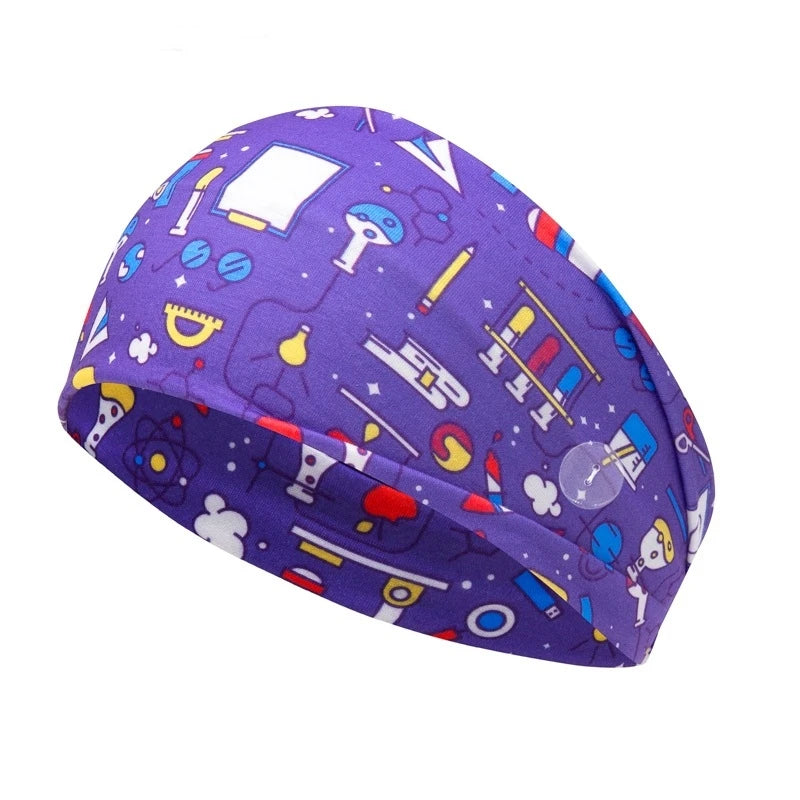 Medical Headband For Girl Buttons Hairbands Women Hair Band Printed Bandanas cute Headband Sweat -absorbing Turbans Elastic