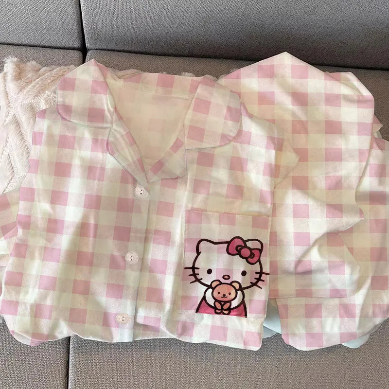 New Anime Sanrio Short Pajamas Hello Kitty Kuromi Kawaii Cartoon Loose Sleepwear Pajamas Sets Short Clothes Girl Birthday Gifts