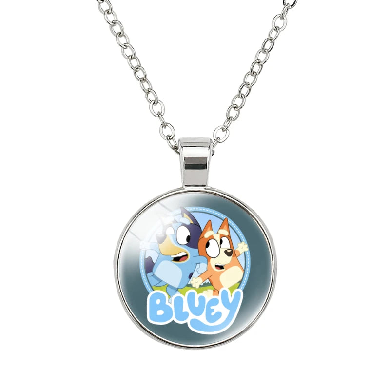 45Cm Bluey Circle Shape Necklace Bingo Family Pendant for Kids Cartoon Handmade Necklace Jewelry Birthday Gifts Toys