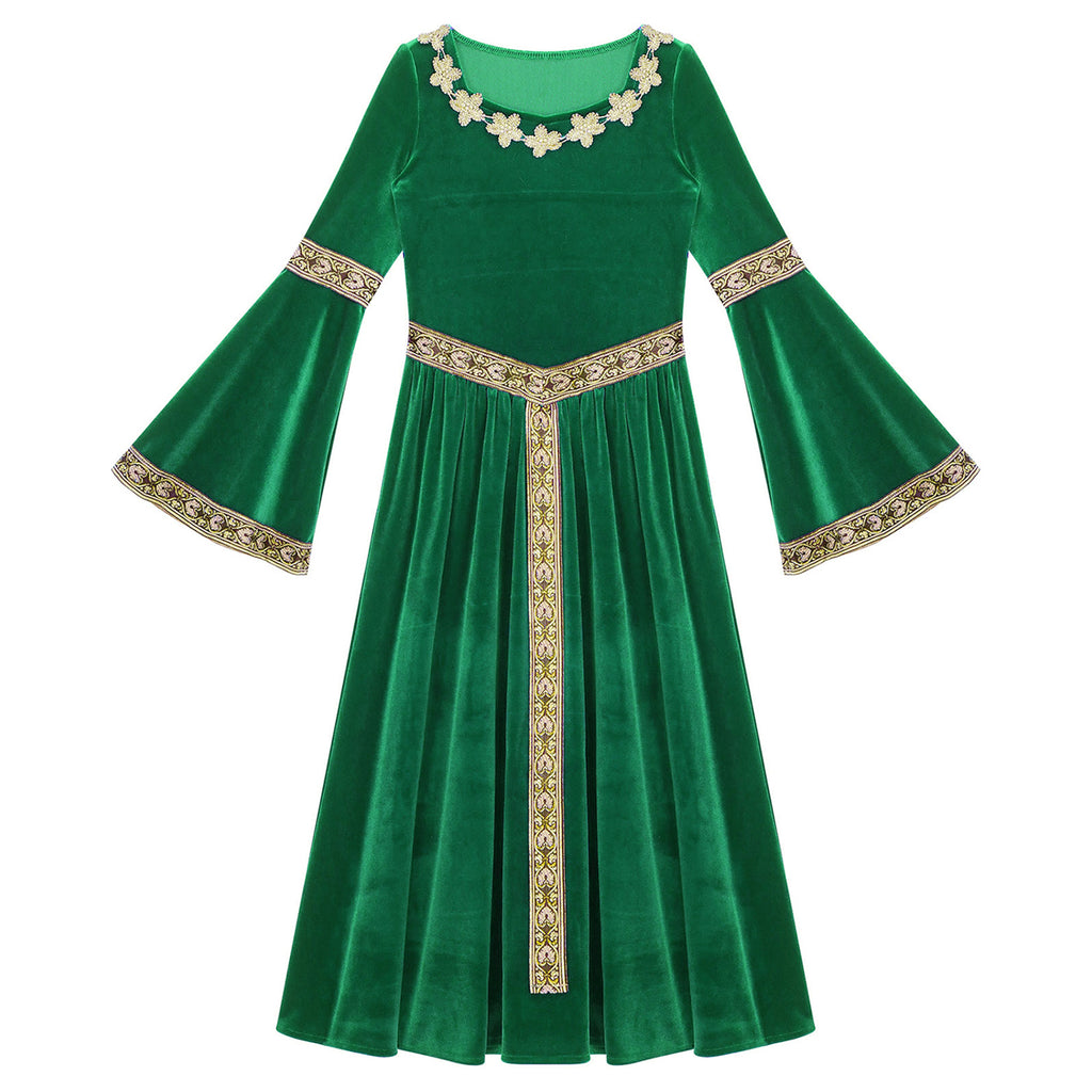 Girls Medieval Renaissance Velvet Dress Princess Queen Cosplay Costume Christmas Xmas Halloween New Year Carnival Party Dress