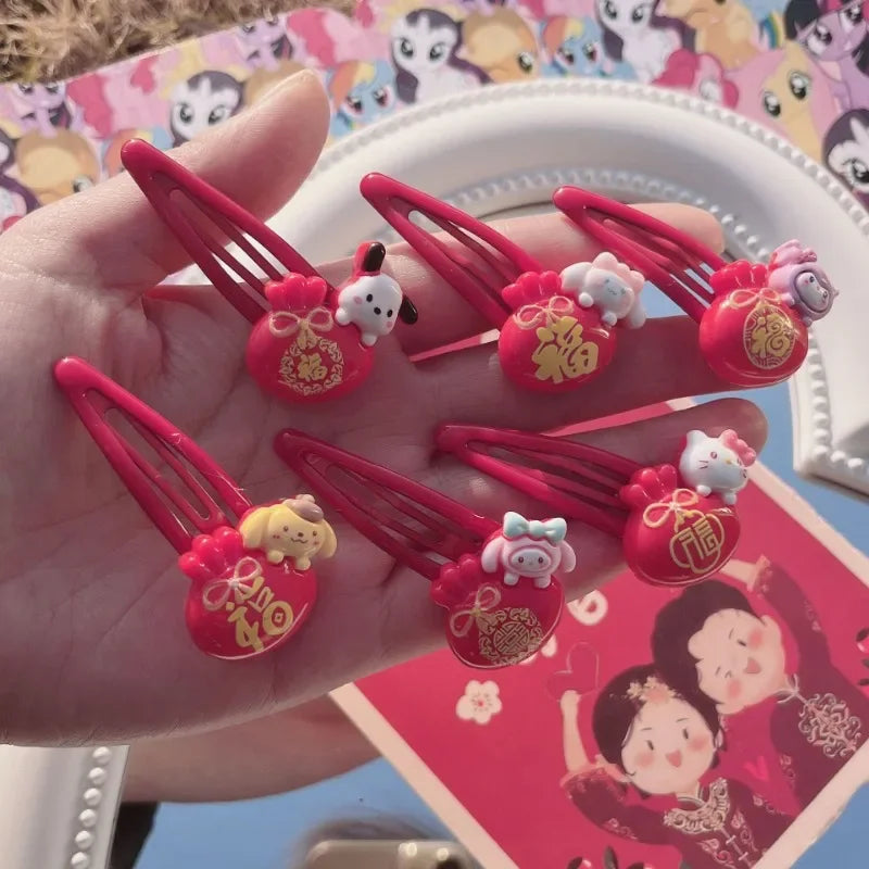 6Pcs Sanrio Hello Kitty Hair Clips Anime Cartoon My Melody Charm Girls Hair Accessories Kawaii Women BB Clips Bangs Clip Gifts