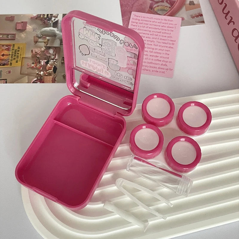 1pcs Cute Mini Contact Lenses Case Kit For Girls Travel Portable Contact Lens Box Contact Lens Storage Container