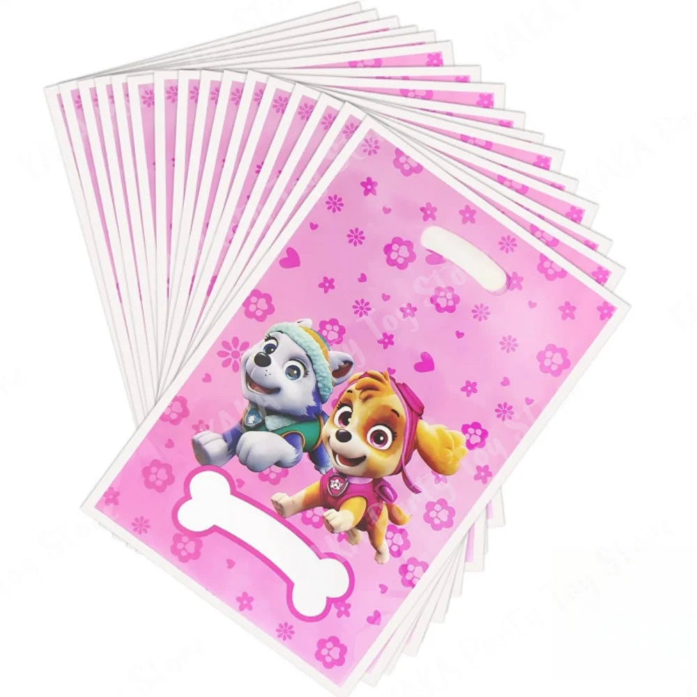 10/20/30Pcs Pink Paw Patrol Party Gift Bags Skye Theme Plastic Candy Loot Bag Kids Girl Birthday Decoration Supplies Baby Shower