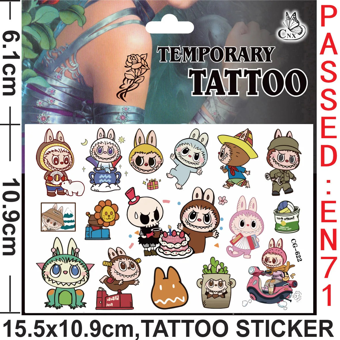 Original Cartoon Labubu Toys Tattoo Sticker  Anime Stickers Toys for Children Boys Sticker  Toys for Girls Laptop Sticker Pack