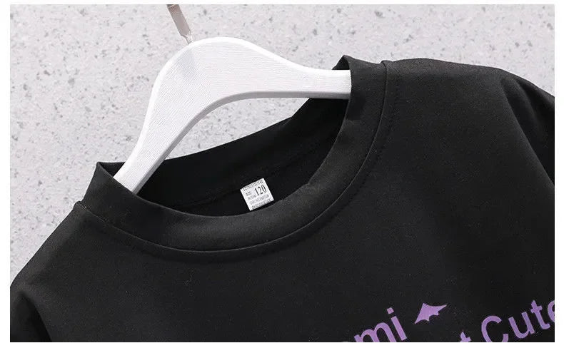 Sanrio Kuromi Kawaii Girls College Style T-shirt Skirt Suit Summer Clothes New Girl Suit Children's Clothes Style Pleated Skirt