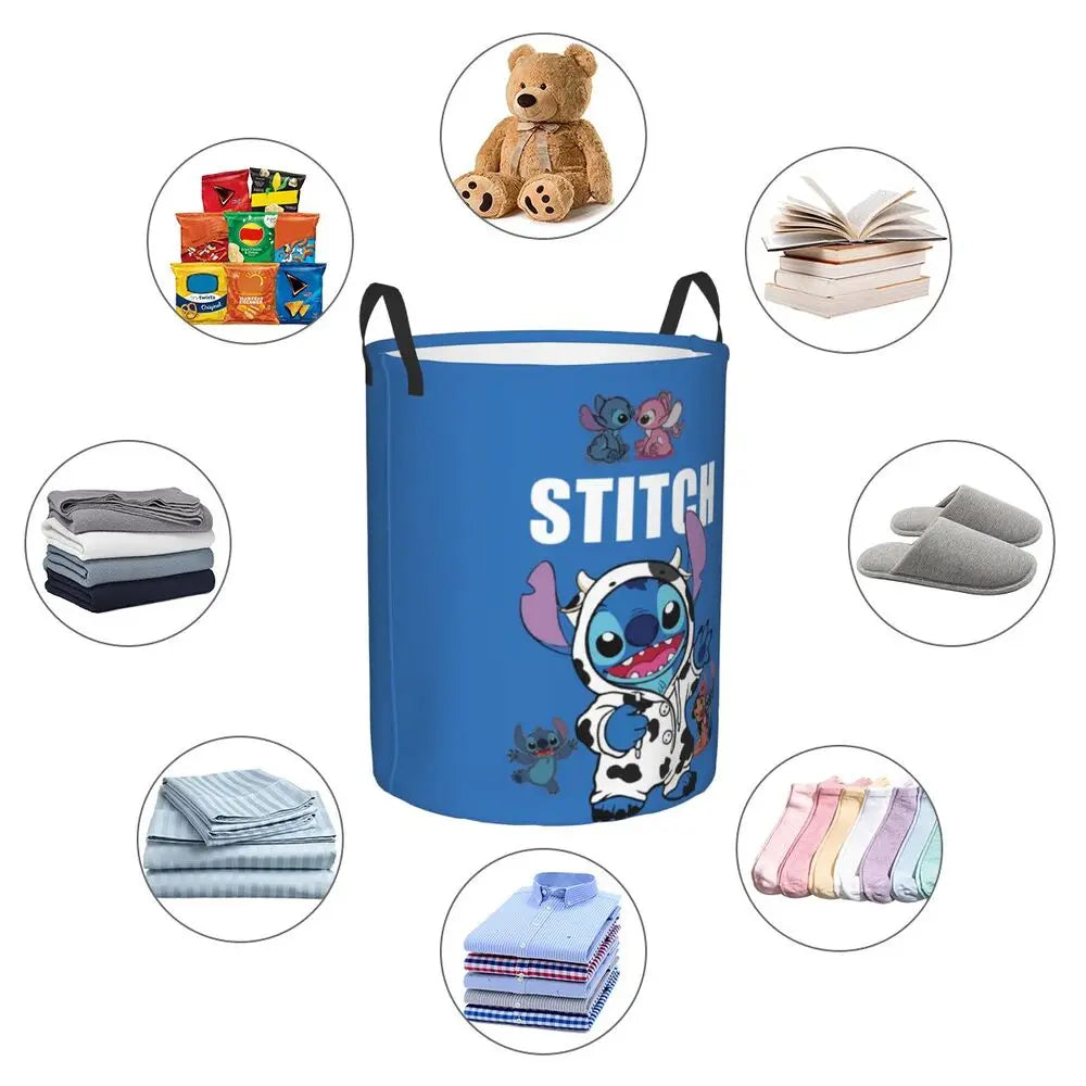 Custom Stitch Cartoon Anime Laundry Basket Foldable Clothes Hamper for Baby Kids Toys Storage Bag