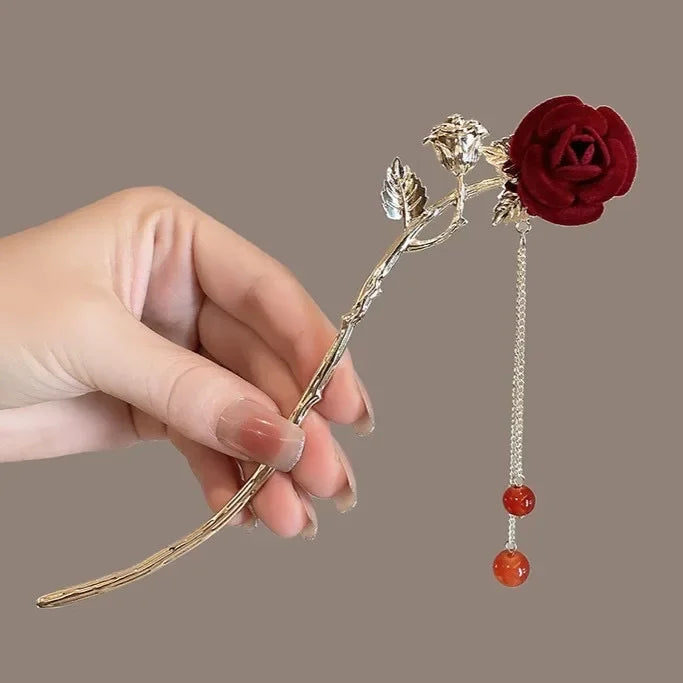 Chinese Style Tassel Hair Clip For Women Hair Stick Pins Flower Handmade Hairpins Charm Jewelry Accessories Hair Ornaments 머리핀