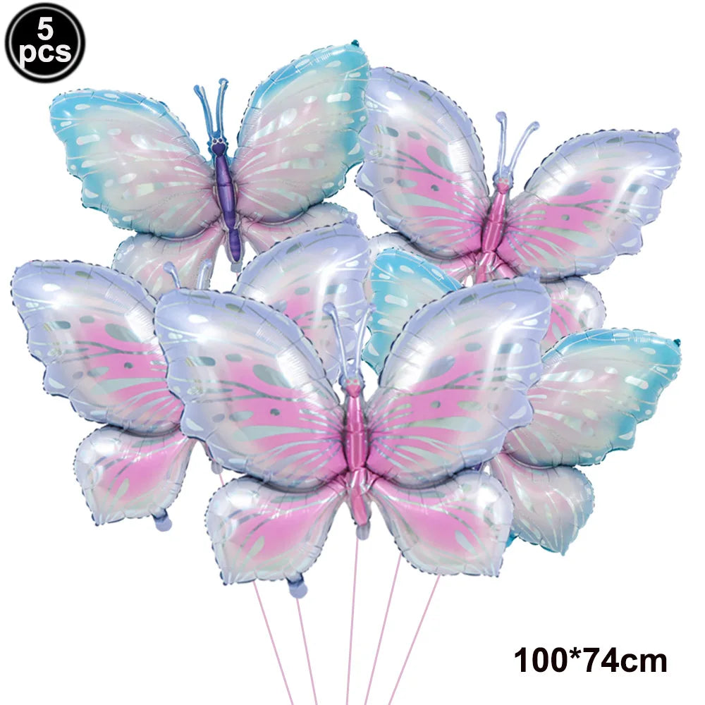 5pcs Colorful Butterfly Foil Balloons Butterfly Balloons Butterfly Themed Balloon Girl Party Birthday Wedding Baby Shower Decors
