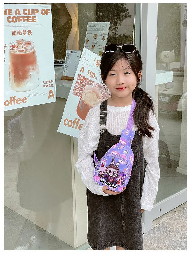 2024 new labubu POPMART LABUBU Children bag chest bag cartoon girl accessories bag trendy new one shoulder crossbody bag gifts